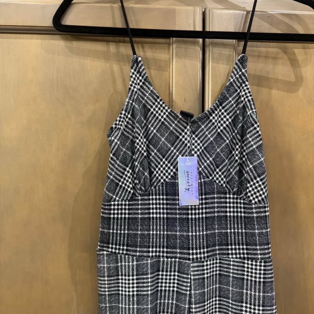 Plaid Strap Wide-Leg Jumpsuit in Gray - Picture 4 of 6